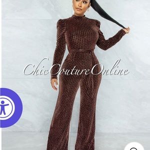 BLACK COPPER SHIMMER HOUNDSTOOTH PRINT SHEER JUMPSUIT